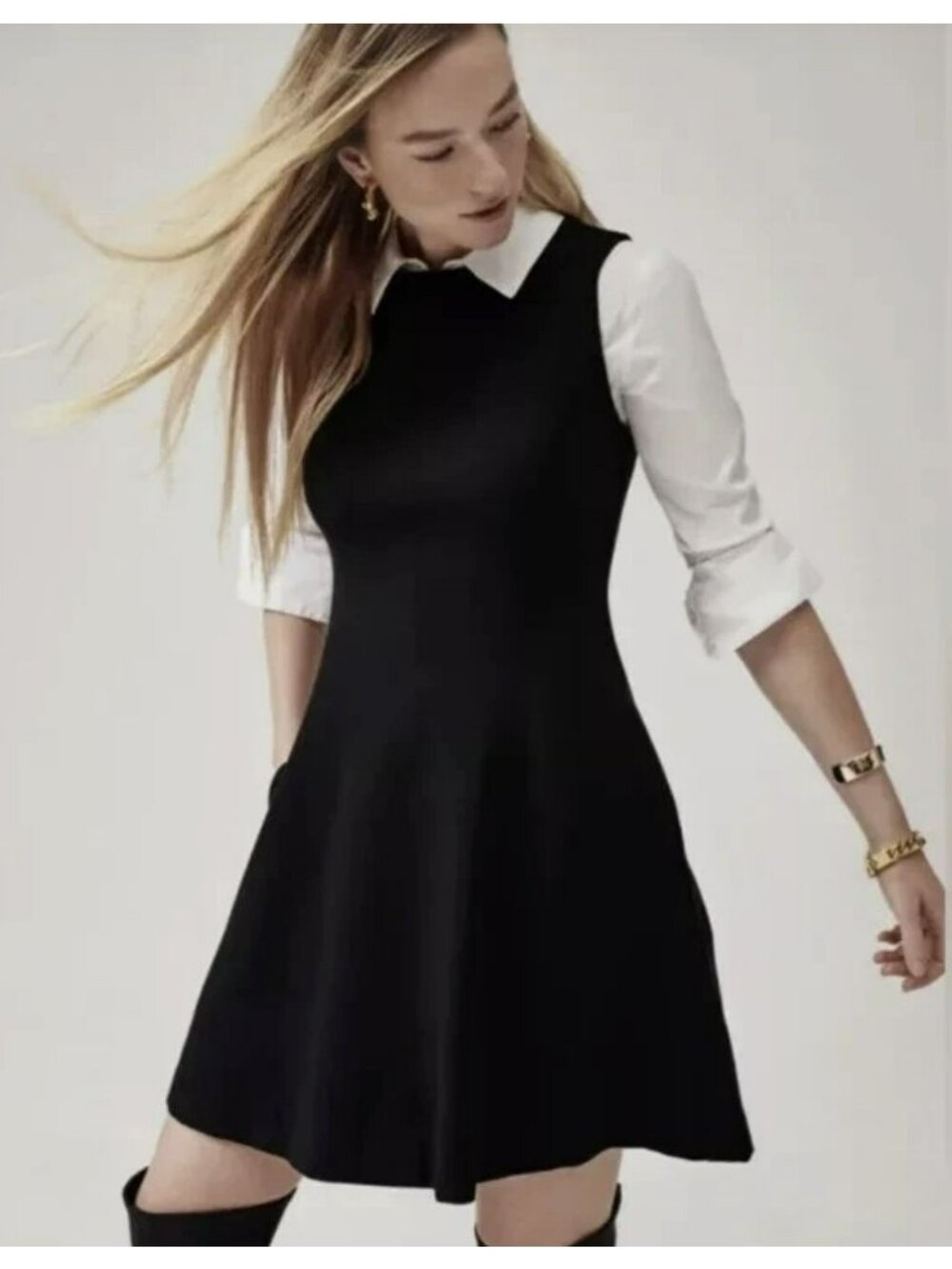 Spanx Perfect Fit Flare Black Ponte Stretch Dress Pockets Large New - Picture 2 of 8